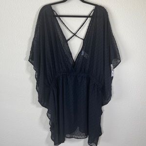 Deep plunge sheer black cover up